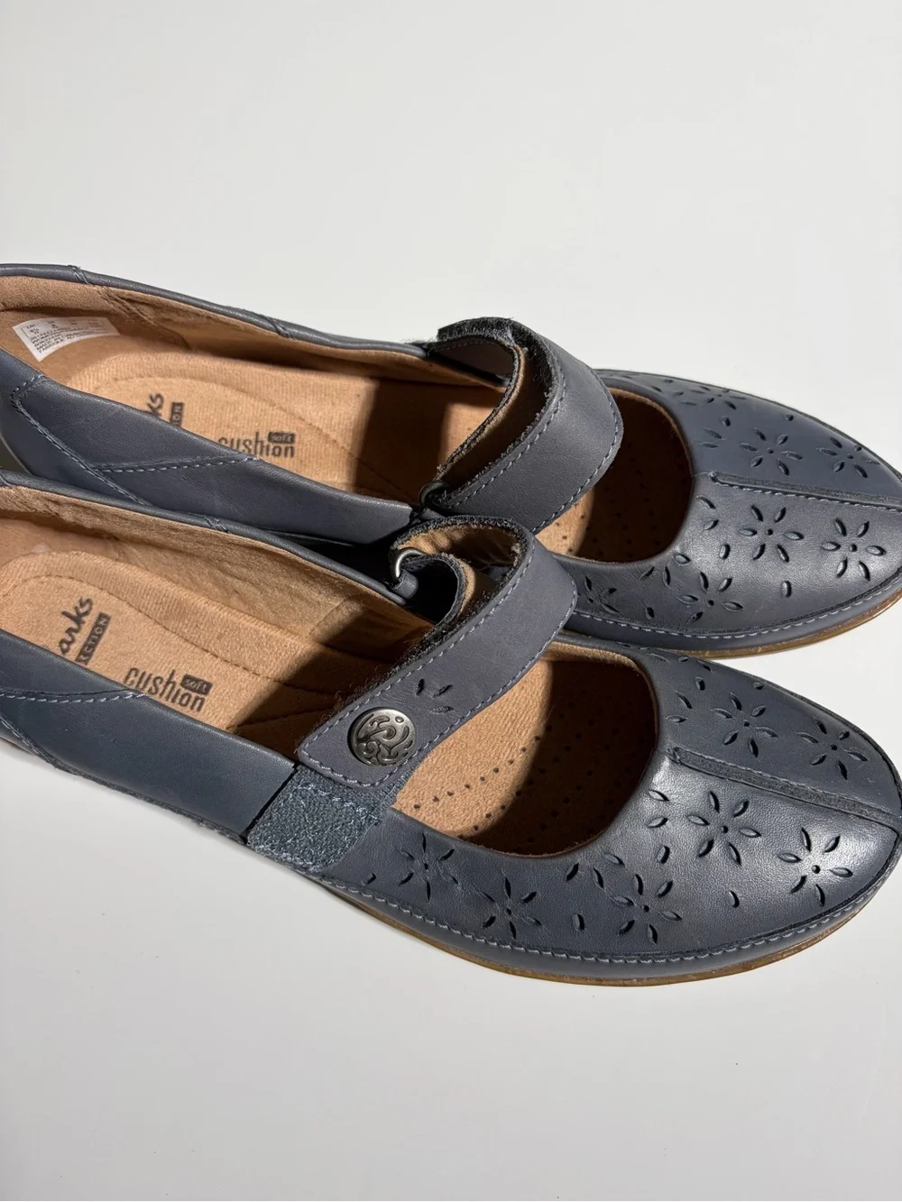 Clarks Gray Laser-Cut Mary Jane Flats